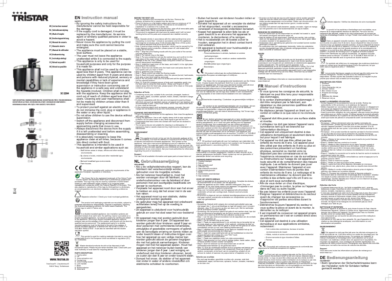 Page n°1 - Manuel utilisateur TriStar SC-2284