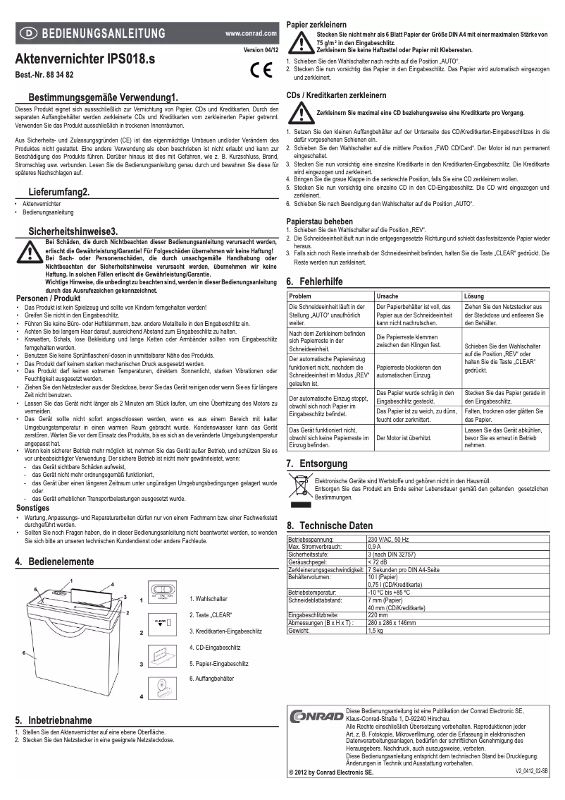 Page 1 de la notice Manuel utilisateur Conrad IPS018.s