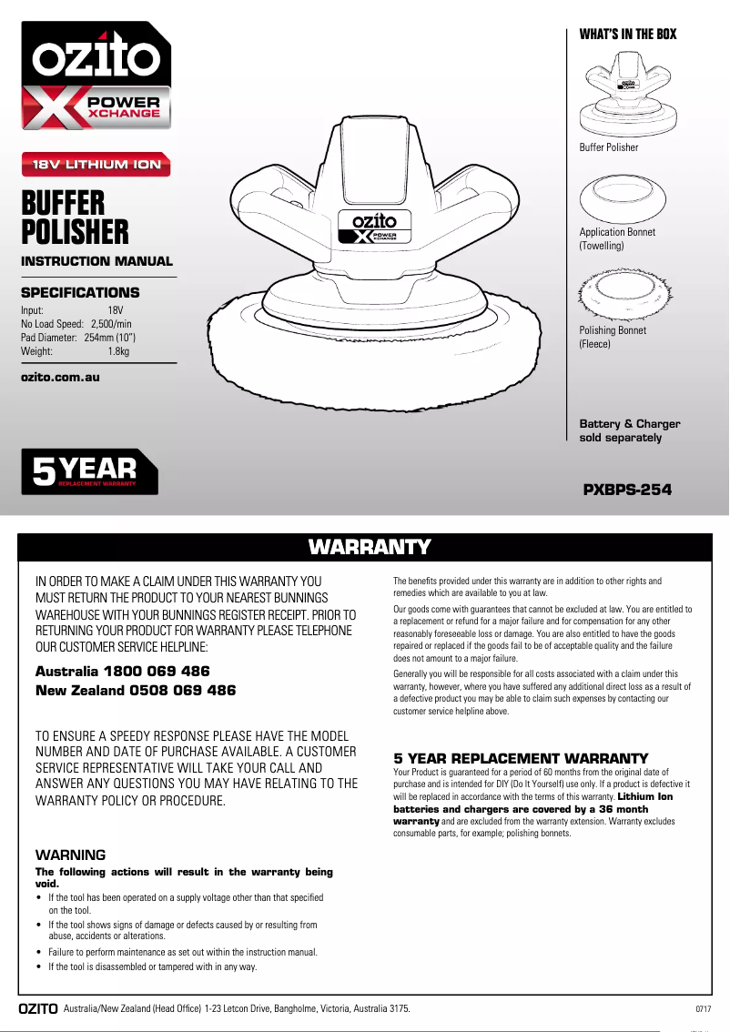Página 1 del manual Manual de usuario Ozito PXBPS-254