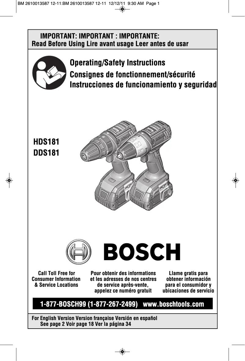 Page 1 of the manual User Manual Bosch HDS180-03