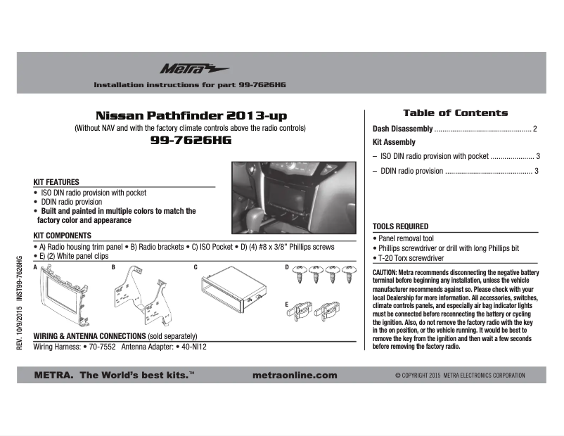 Page 1 de la notice Mode d'emploi Metra 99-7626HG