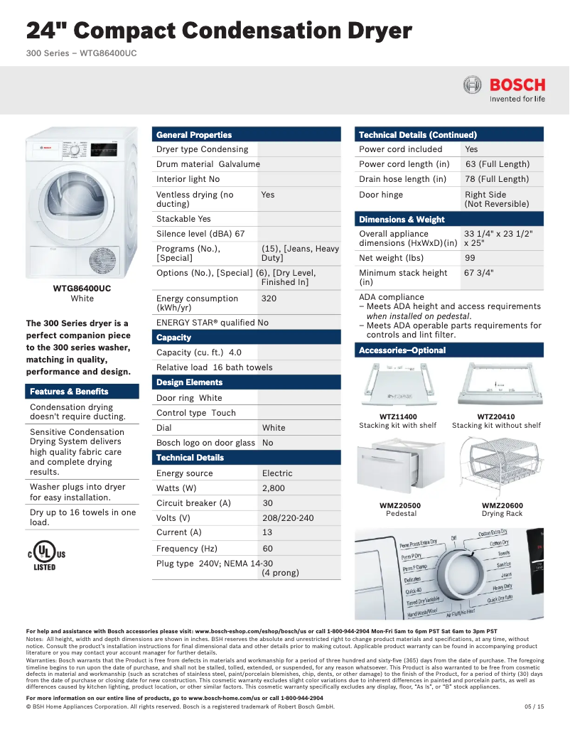Page n°1 - Fiche technique Bosch WTG86400U