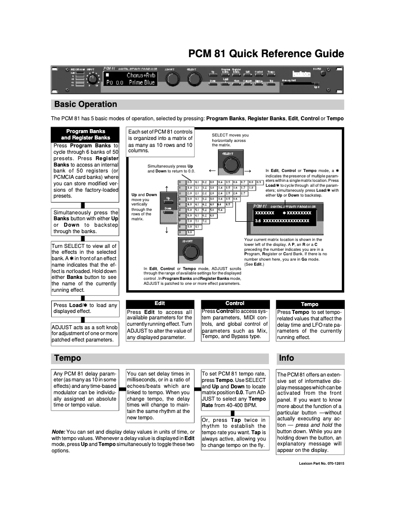 Page 1 de la notice Manuel utilisateur Lexicon PCM81