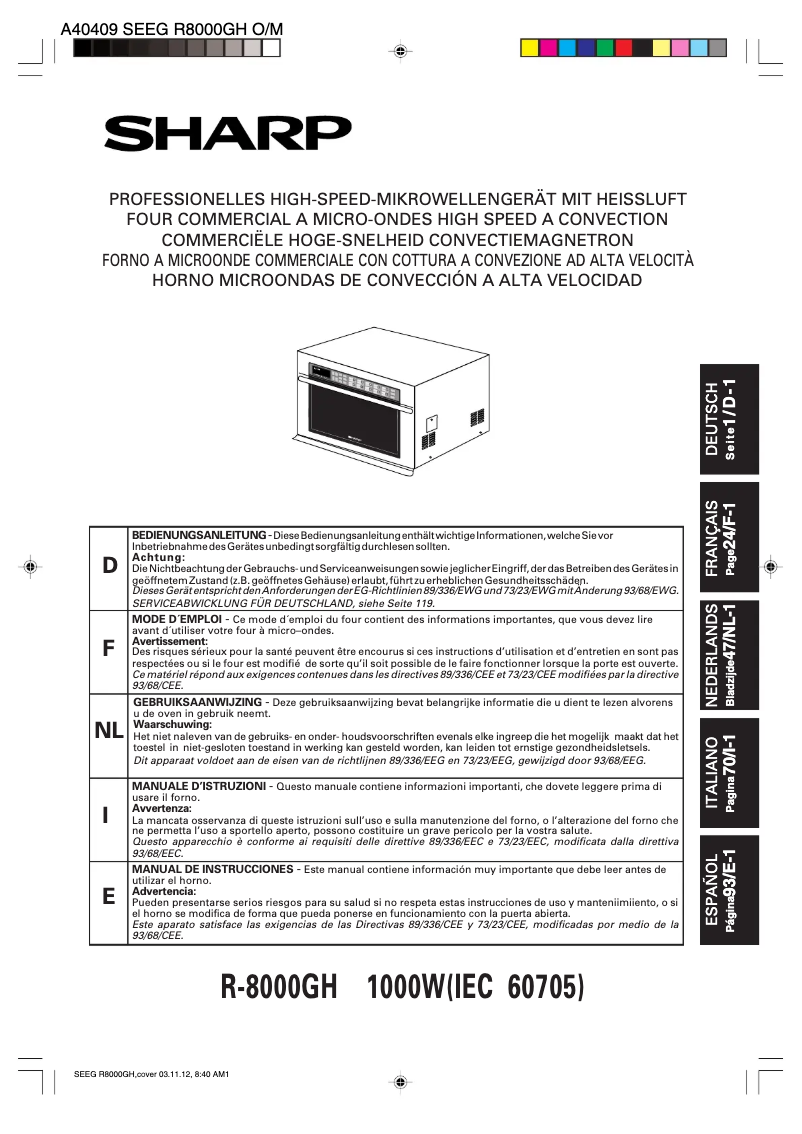 Page n°1 - Manuel utilisateur Sharp R-8000CH