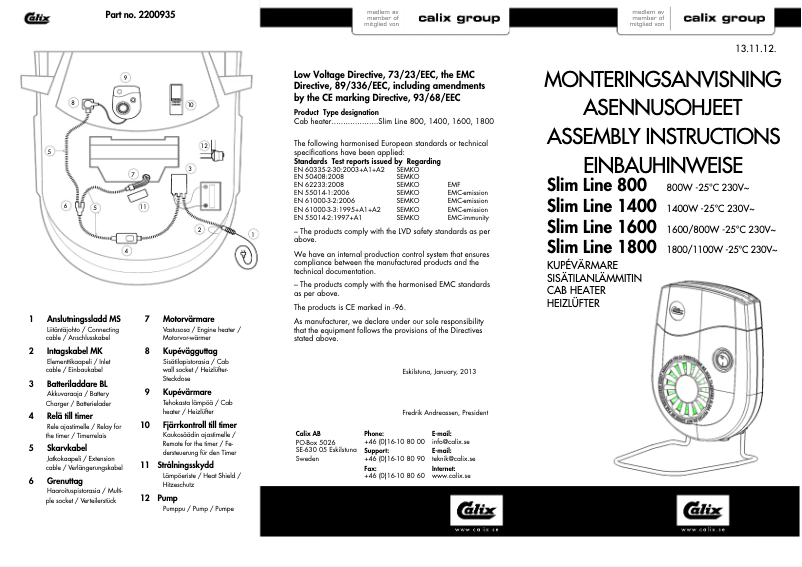 Image de la première page du manuel de l'appareil Slim Line 1600
