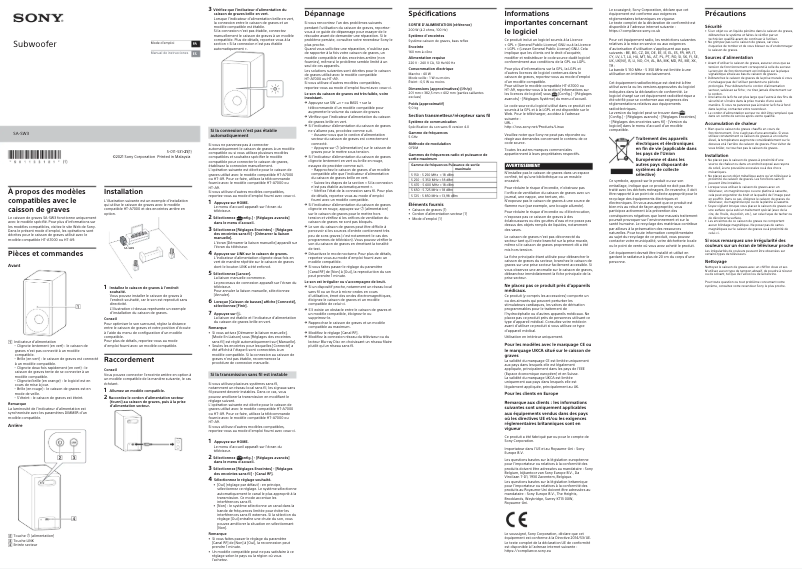 Page 1 de la notice Manuel utilisateur Sony SA-SW3