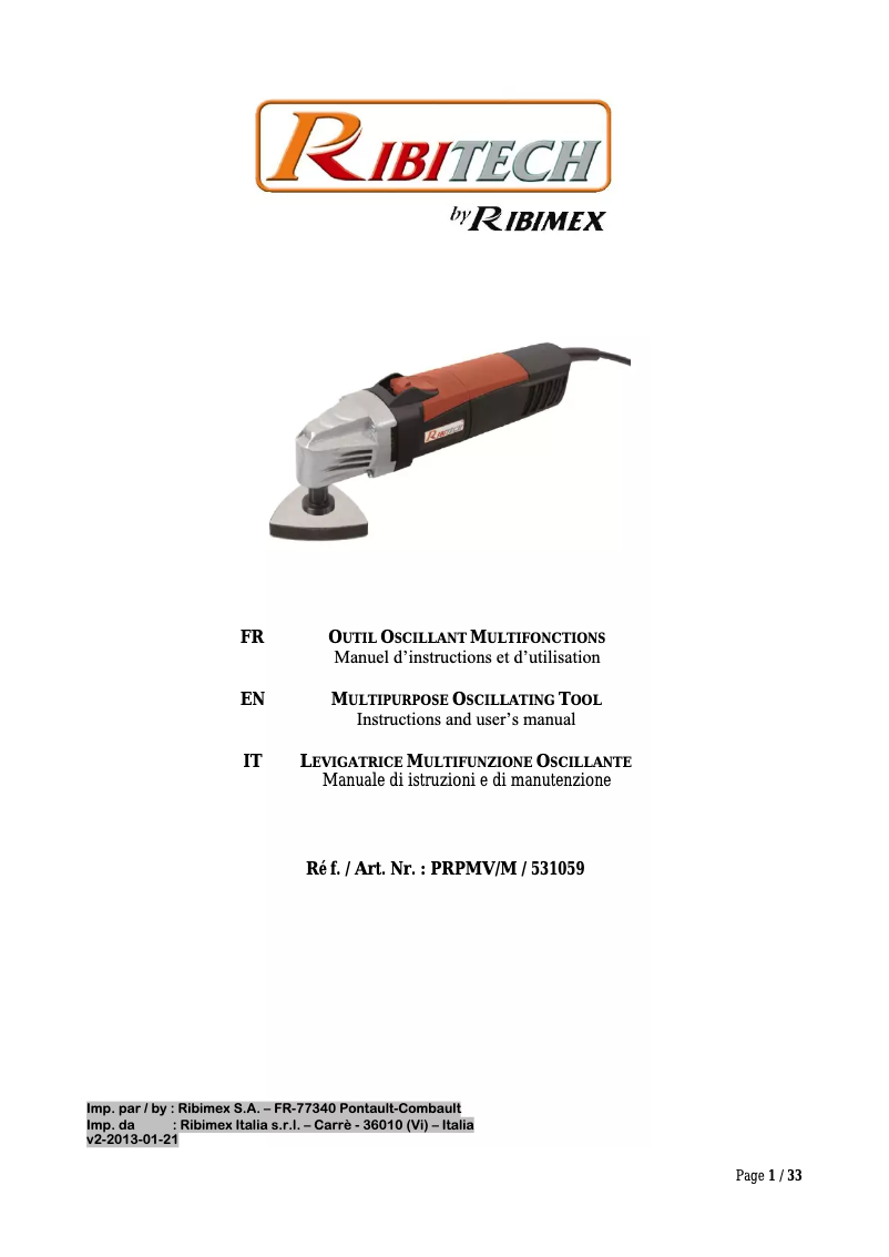 Page n°1 - Manuel utilisateur Ribimex PRPMV/M