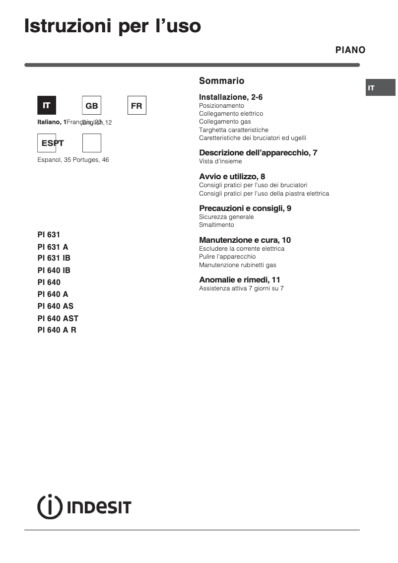 Image de la première page du manuel de l'appareil PI 640 AS WH