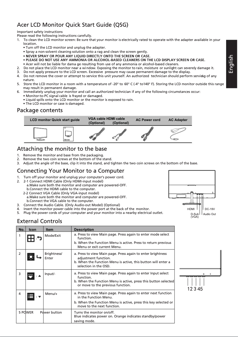 Page n°1 - Guide de démarrage rapide Acer EH273