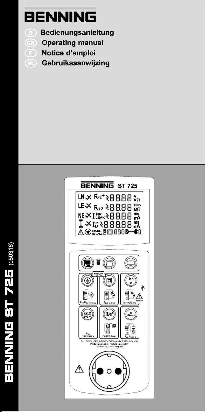 Page 1 de la notice Manuel utilisateur BENNING ST 725