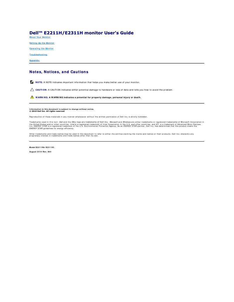 Page 1 de la notice Manuel utilisateur Dell E2311H