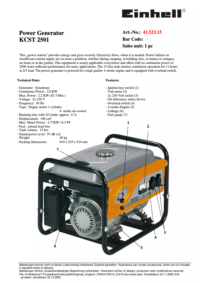 Page n°1 - Manuel utilisateur Einhell KCST 2501
