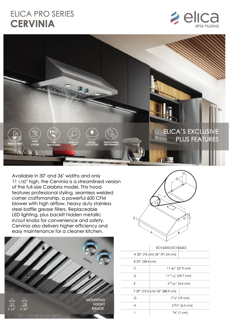 Page 1 de la notice Fiche technique Elica Cervinia ECV630S3
