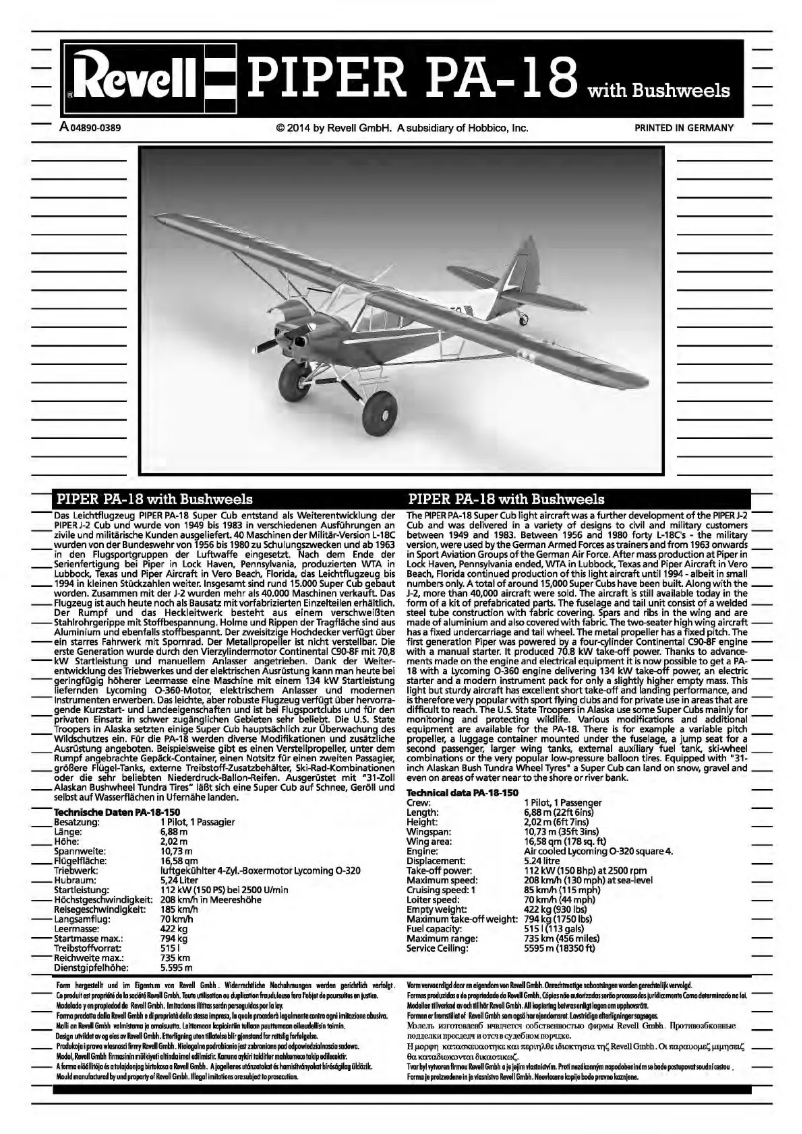 Page n°1 - Manuel utilisateur Revell PIPER PA-18 with Bushwheels