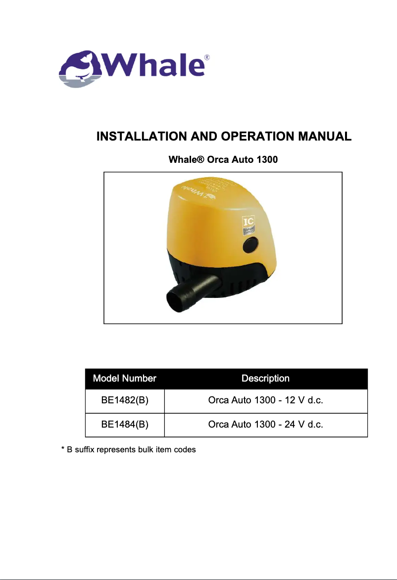 Page 1 de la notice Manuel utilisateur Whale Orca Auto 1300