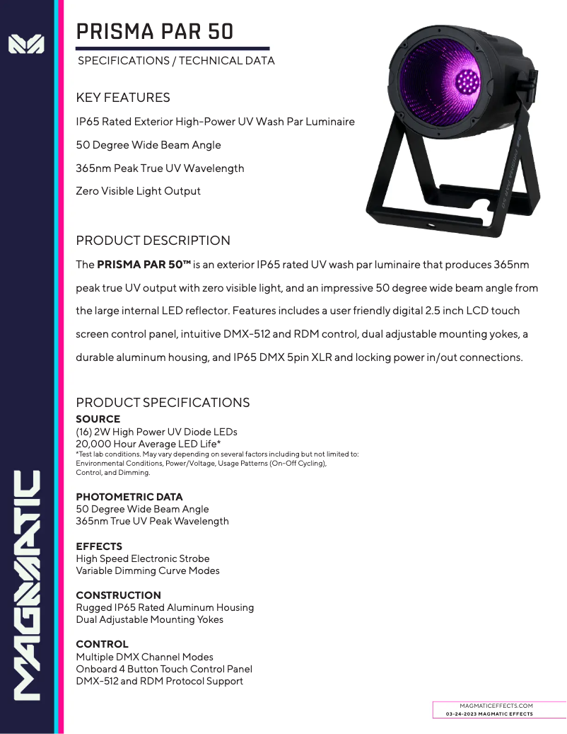 Image de la première page du manuel de l'appareil Prisma PAR 50