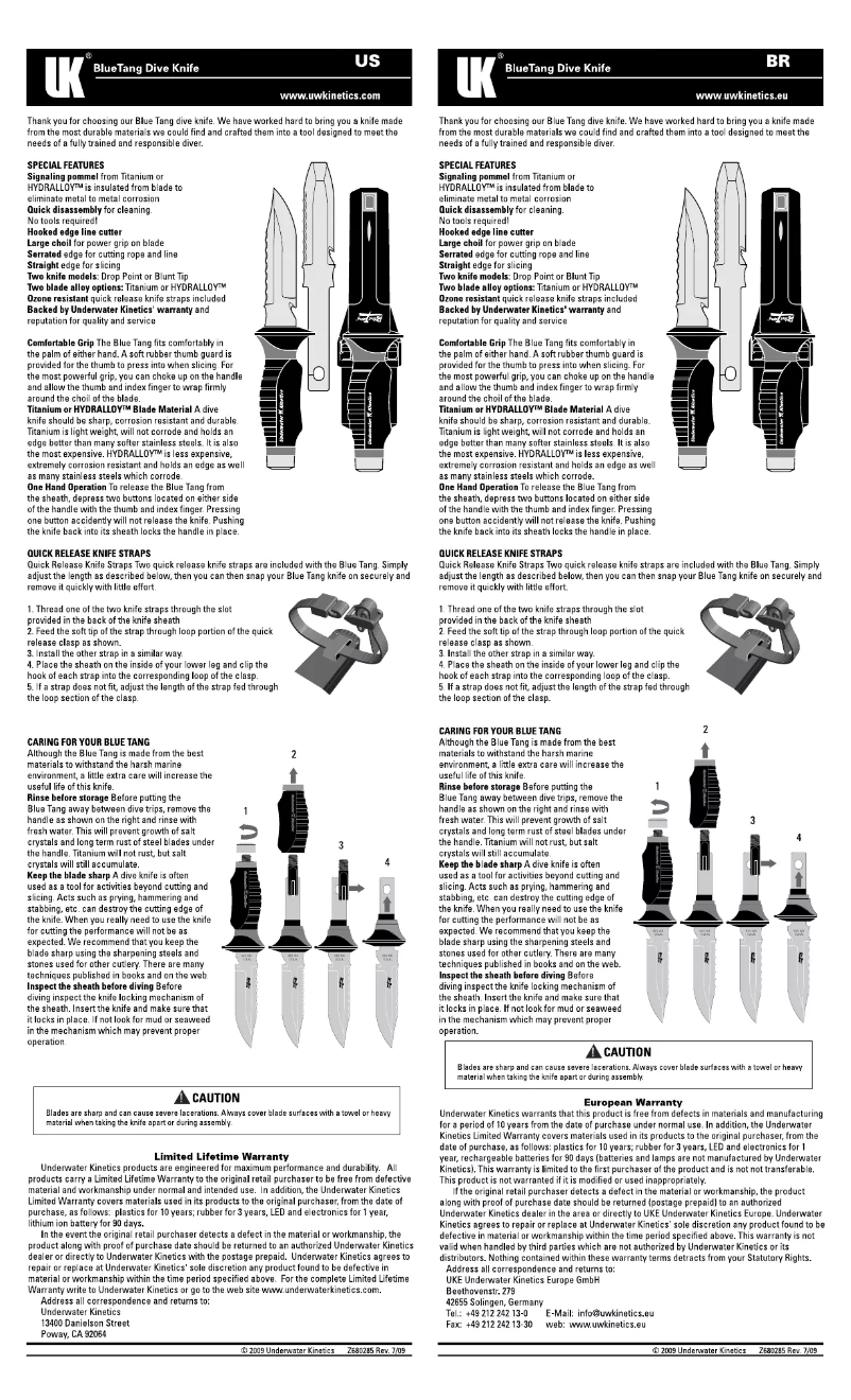 Página 1 del manual Manual de usuario Underwater Kinetics Blue Tang Titanium