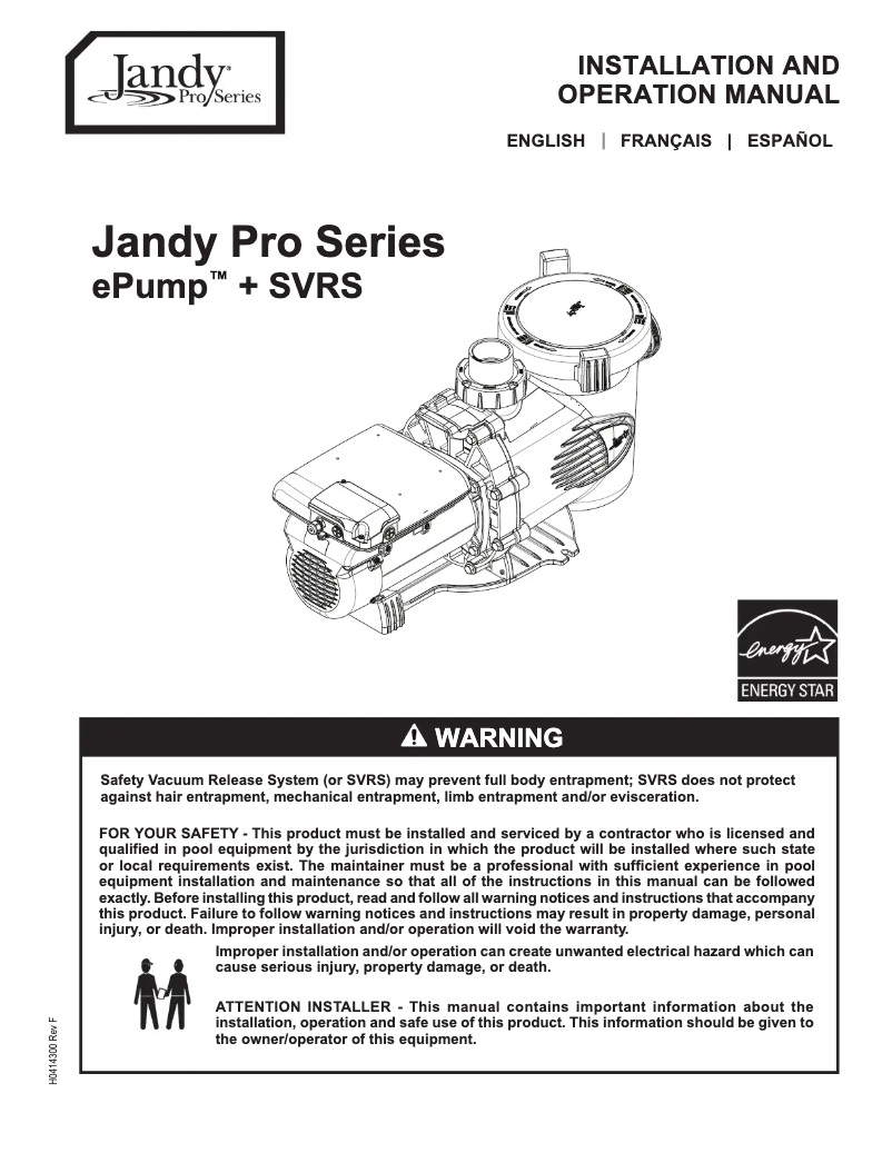 Page 1 de la notice Manuel utilisateur JANDY ePump + SVRS