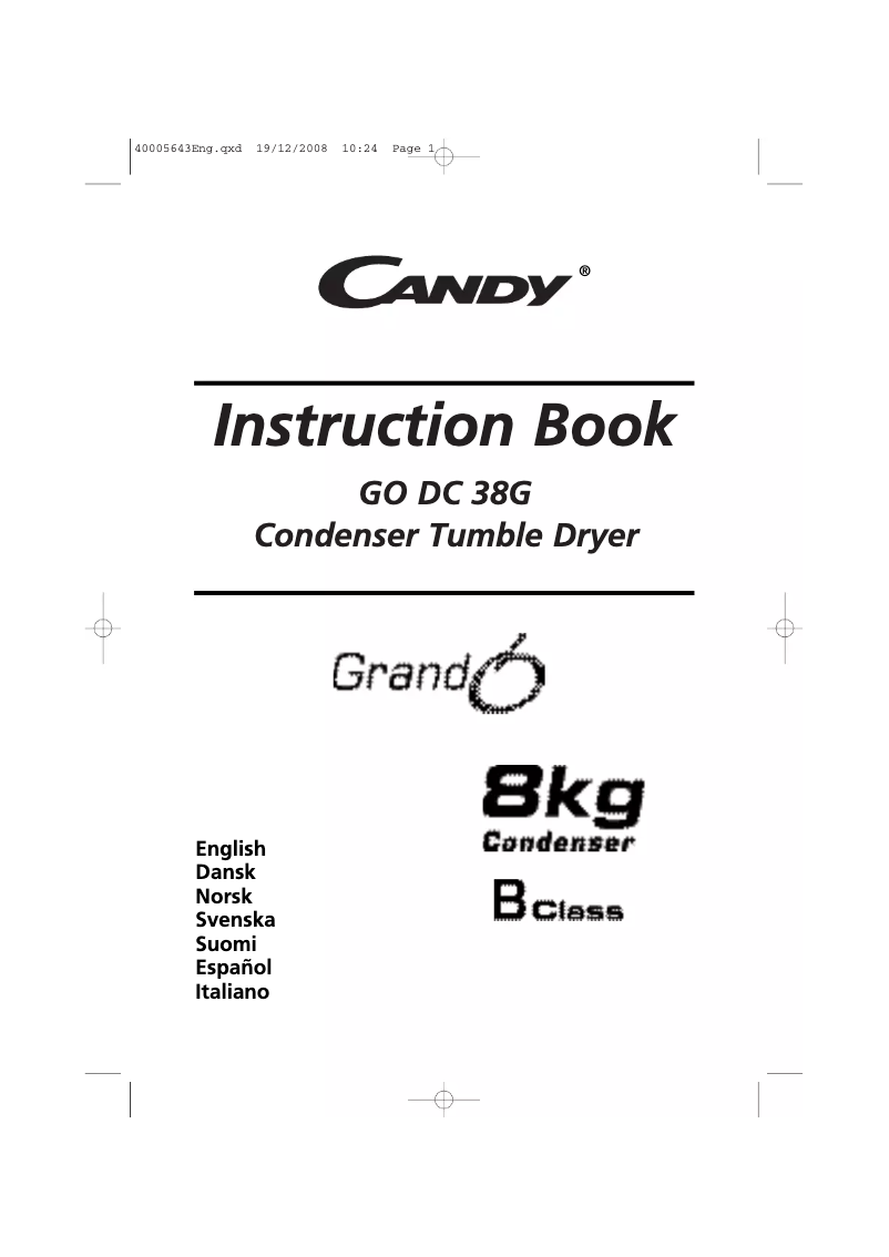 Page 1 de la notice Manuel utilisateur Candy GO DC 38G-37S