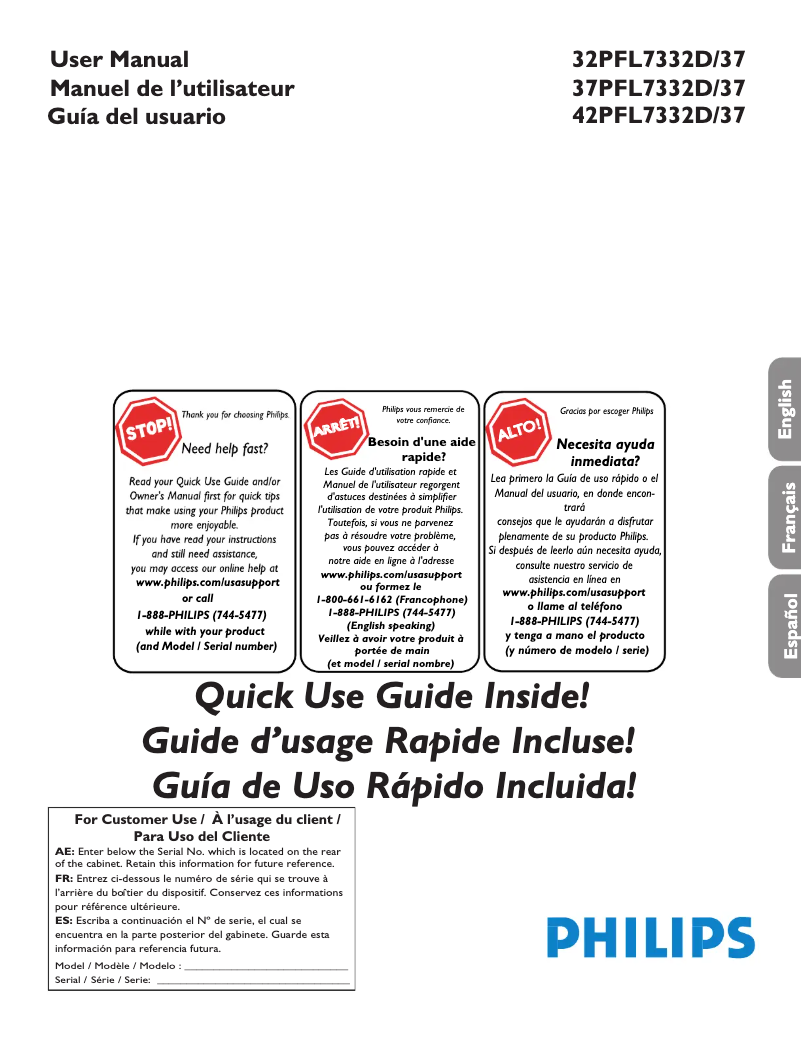 Page 1 of the manual User Manual Philips 32PFL7332D