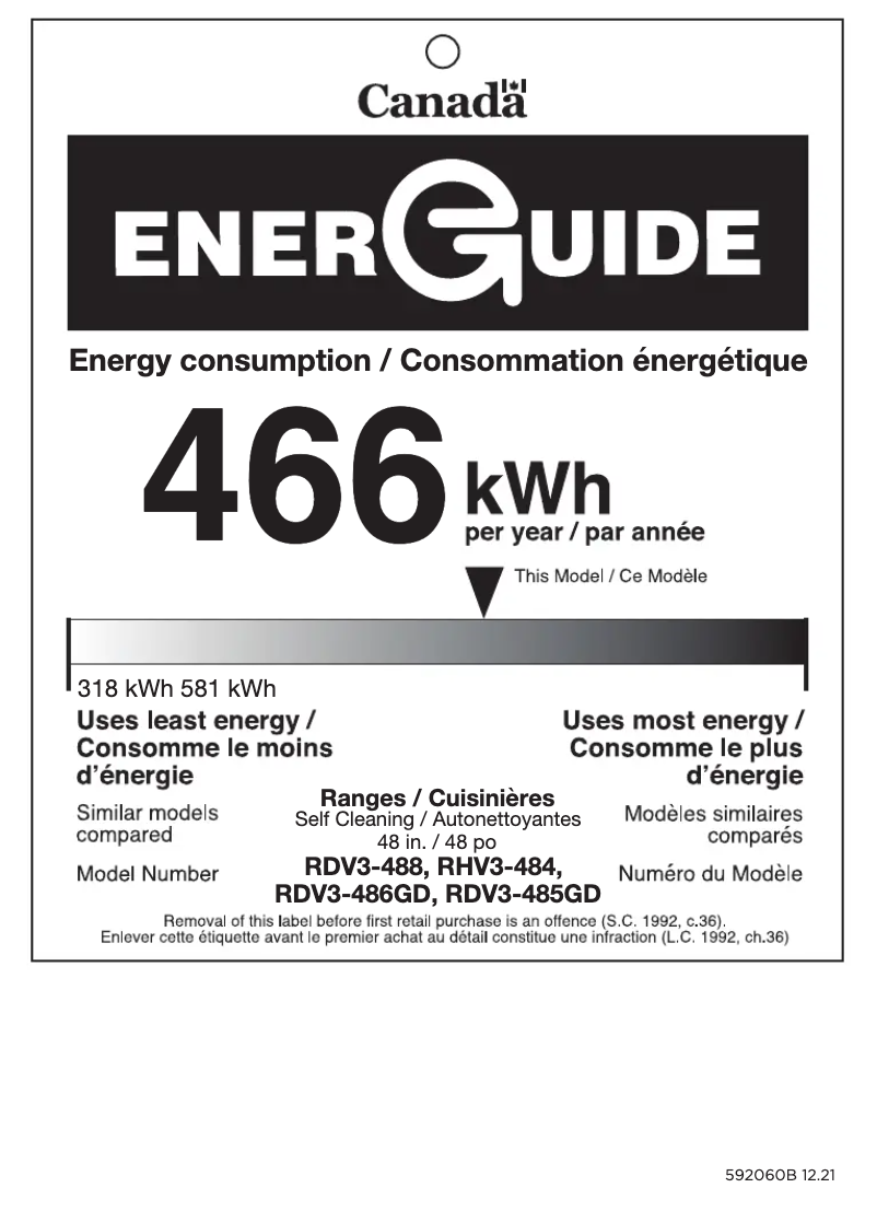 Page 1 de la notice Label énergétique Fisher & Paykel RGV3-486GD