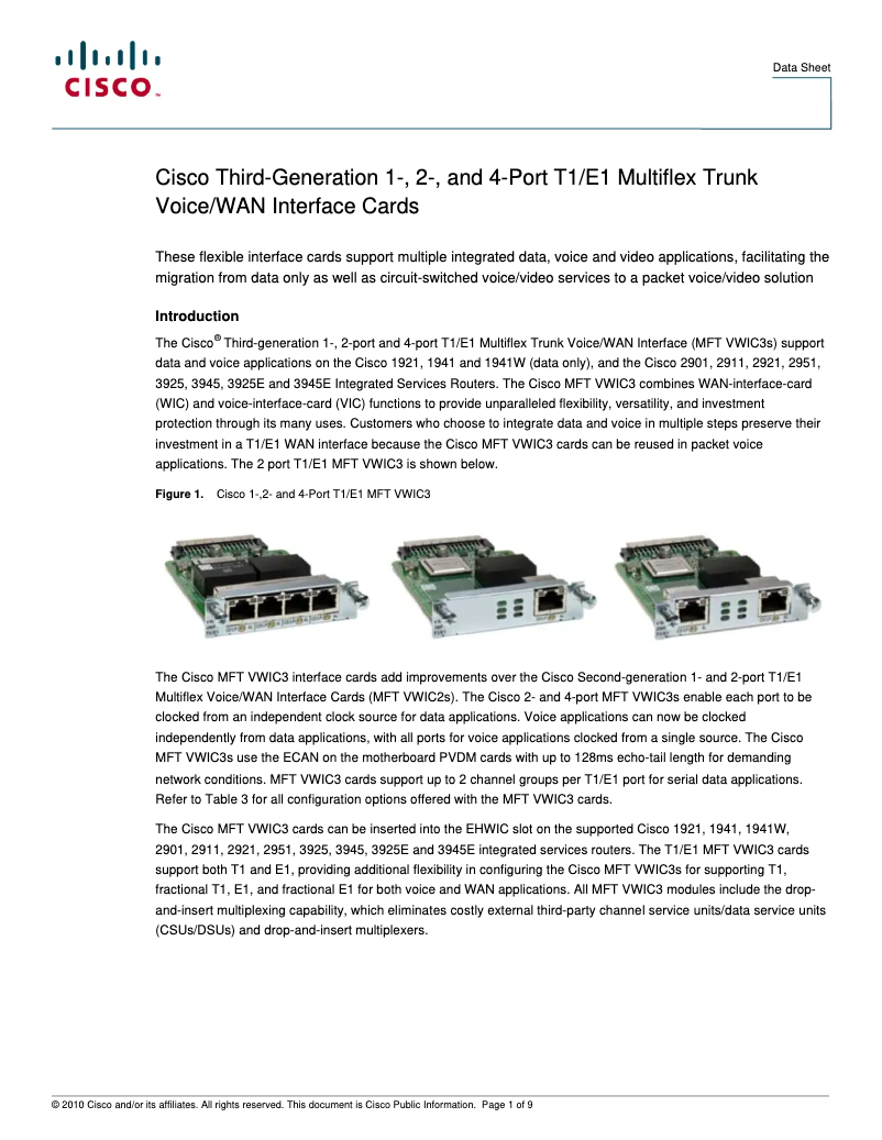 Page n°1 - Manuel utilisateur Cisco VWIC3-1MFT-T1/E1