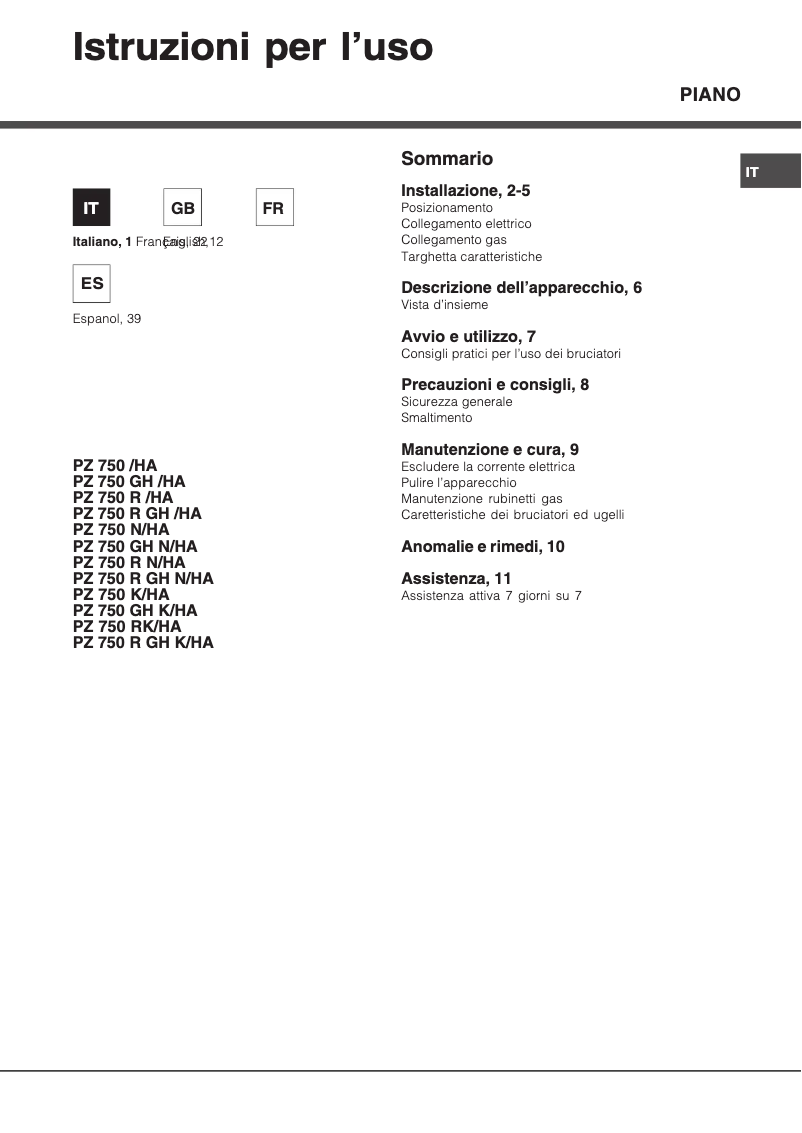Page n°1 - Manuel utilisateur Hotpoint Ariston PZ 750 R K (IX) /HA