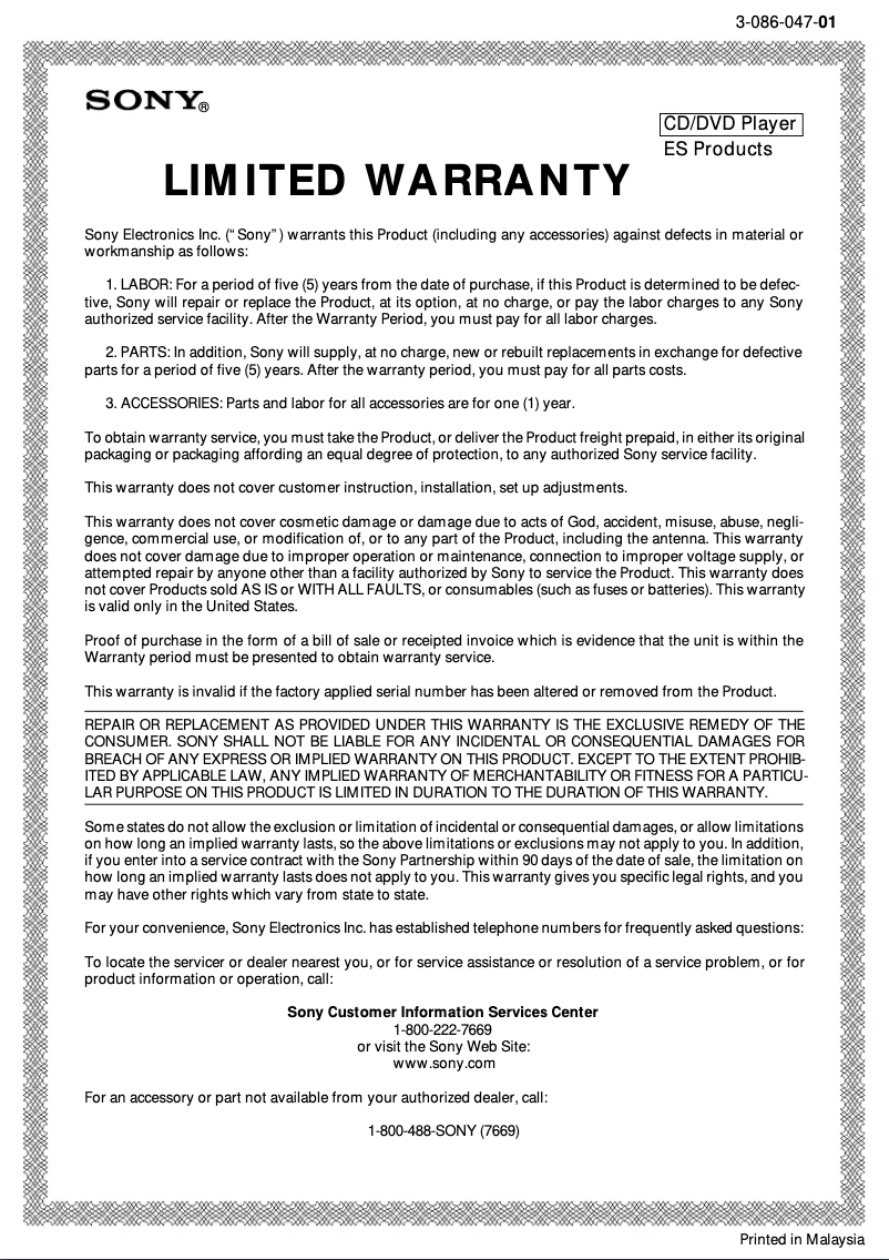 Page 1 de la notice Mode d'emploi Sony CDP-C69ES