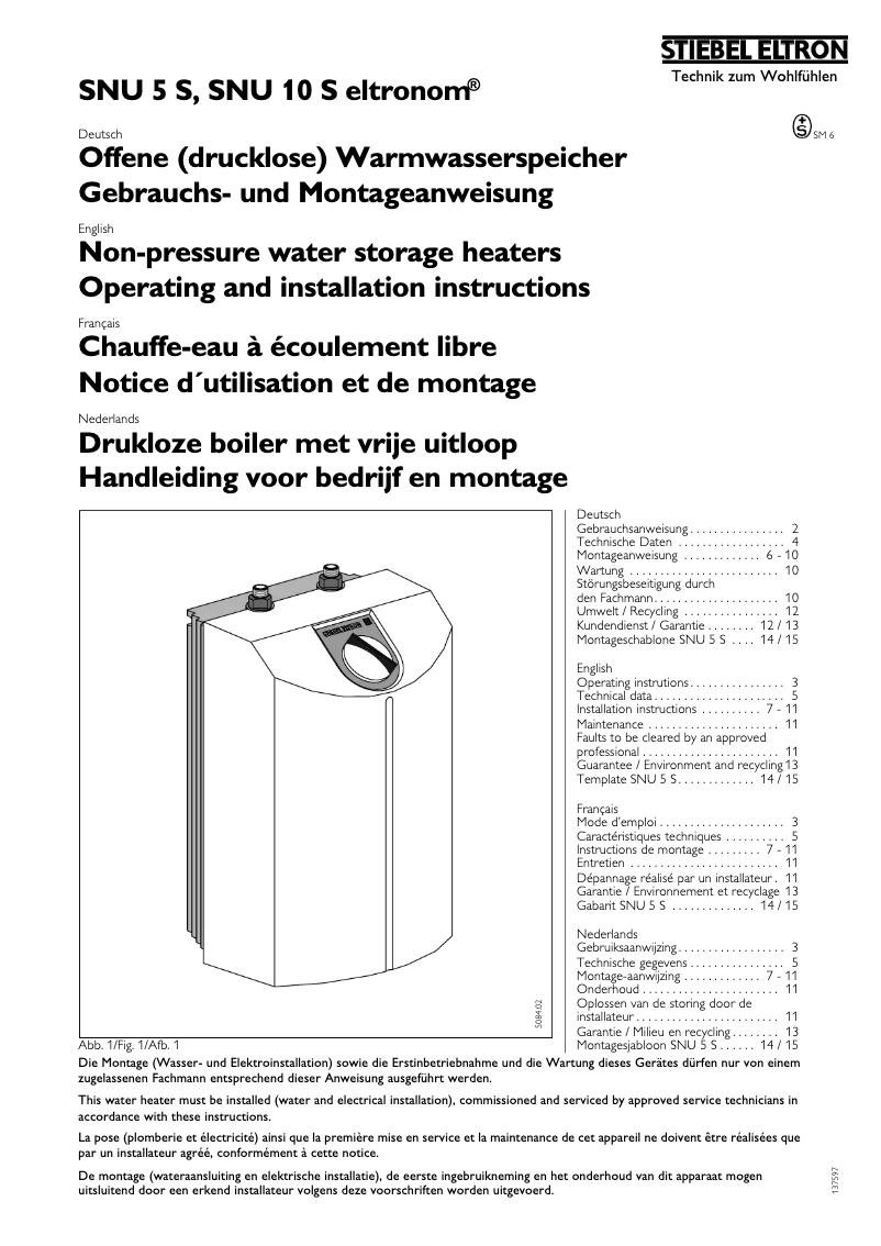 Page 1 de la notice Manuel utilisateur Stiebel Eltron SNU 10 S