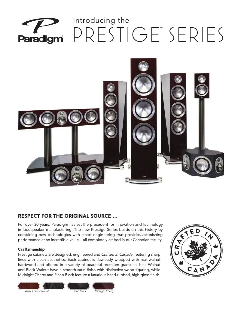 Page 1 de la notice Fiche technique Paradigm Prestige 75F