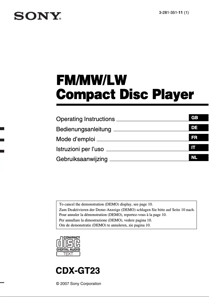 Page n°1 - Manuel utilisateur Sony CDX-GT23