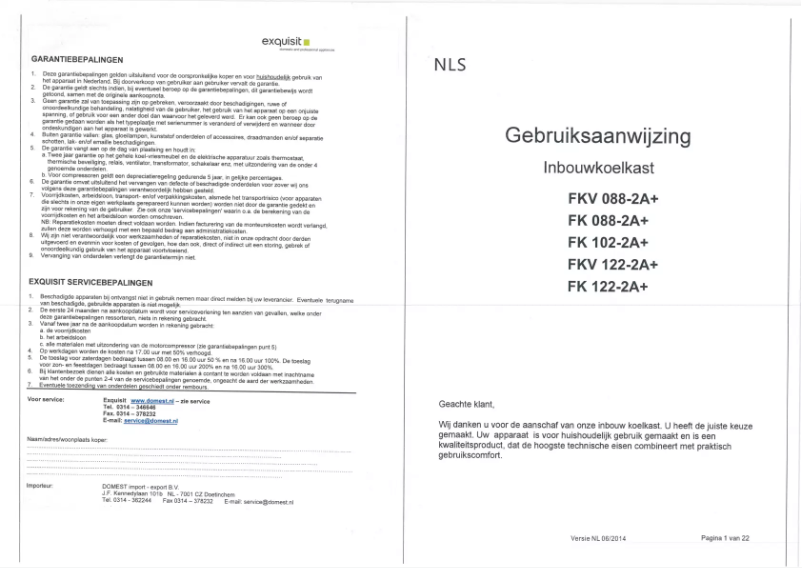 Page 1 de la notice Manuel utilisateur Exquisit FK 102-2A