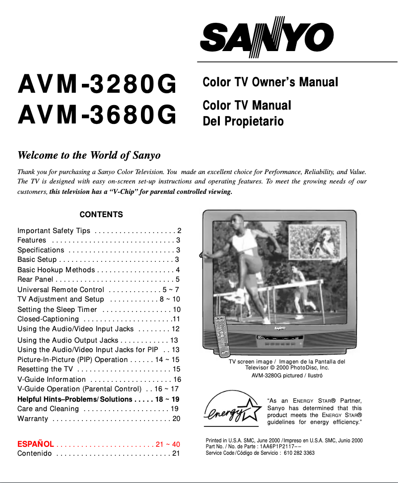 Page n°1 - Manuel utilisateur Sanyo AVM3680G