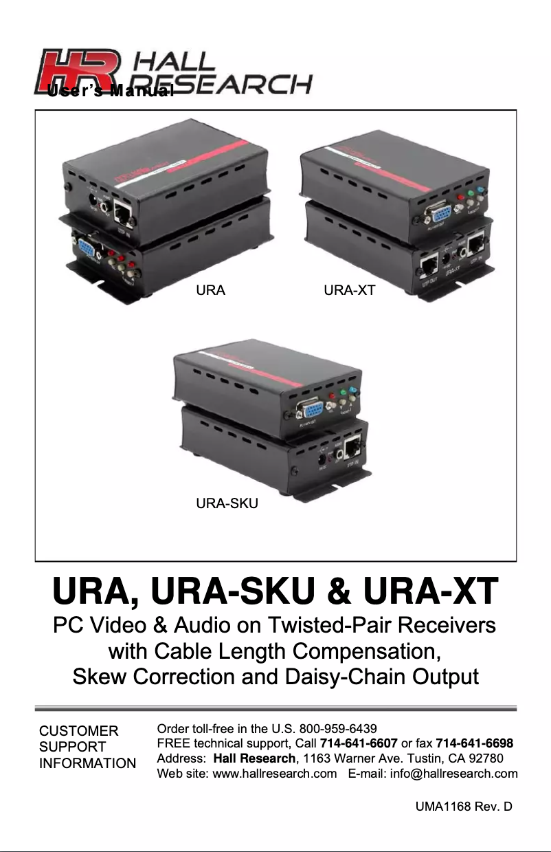 Page 1 de la notice Manuel utilisateur Hall Research URA-SKU