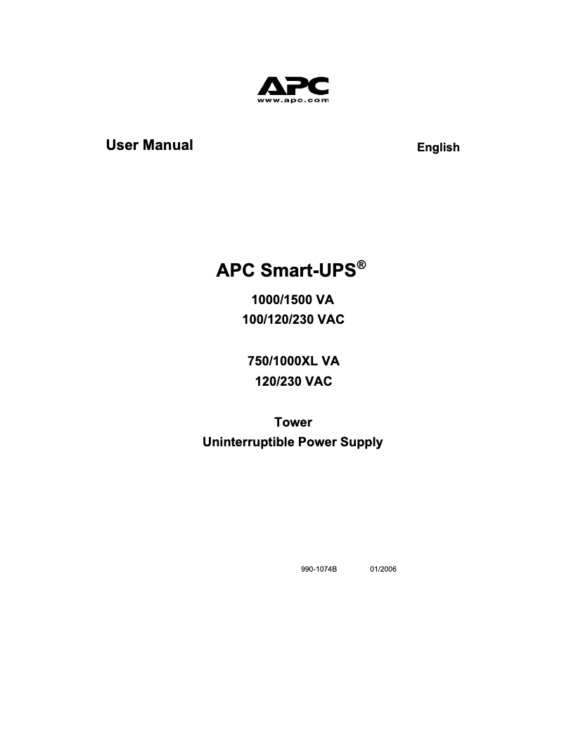 Page n°1 - Manuel utilisateur APC SUA1000I