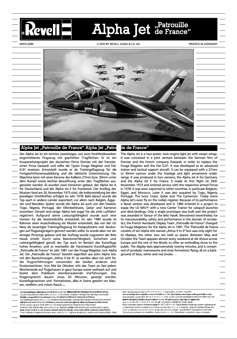 Page 1 de la notice Manuel utilisateur Revell Alpha Jet