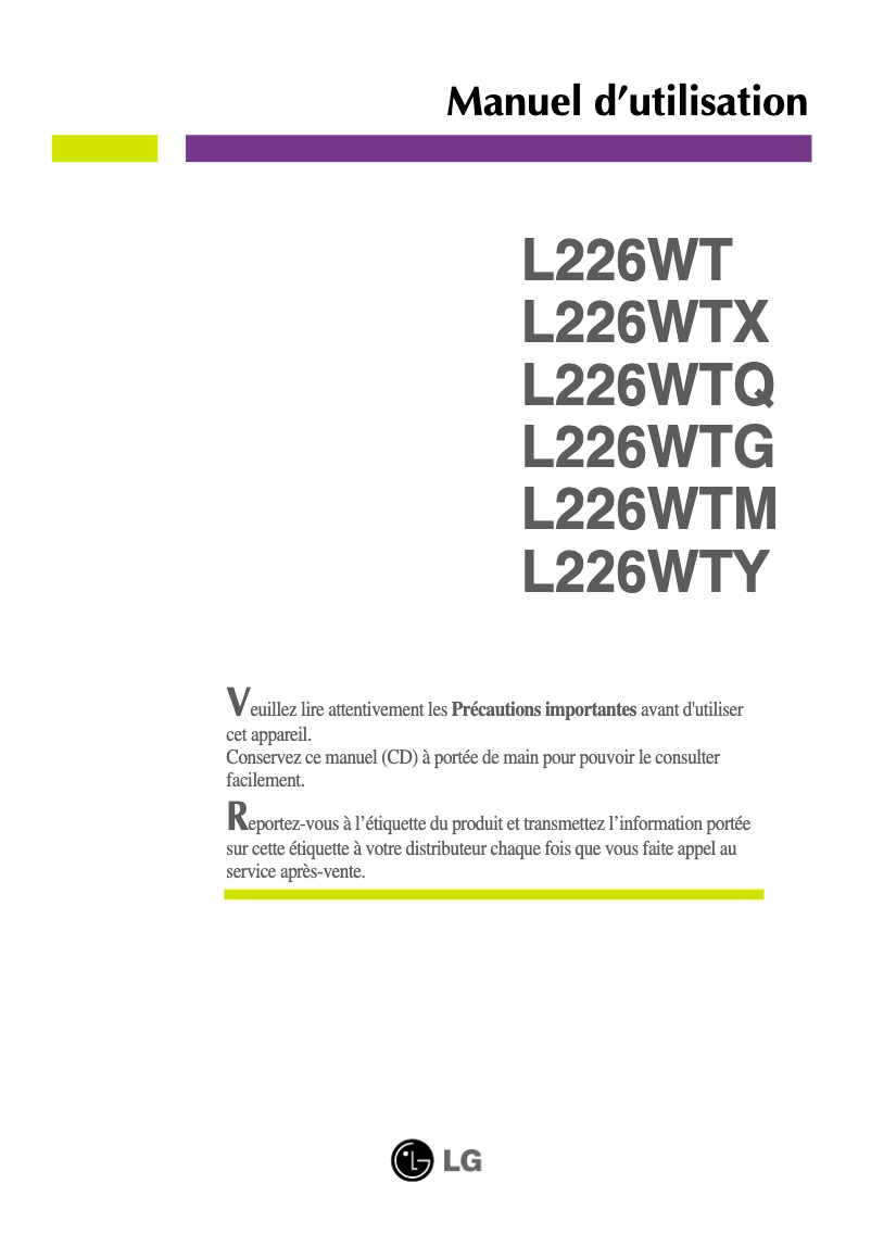 Imagen de la primera página del manual del dispositivo L226WT
