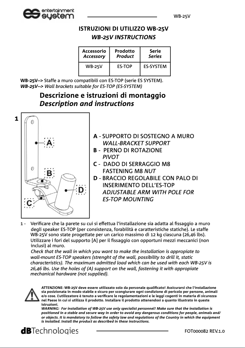Page 1 de la notice Manuel utilisateur DB Technologies WB-25V