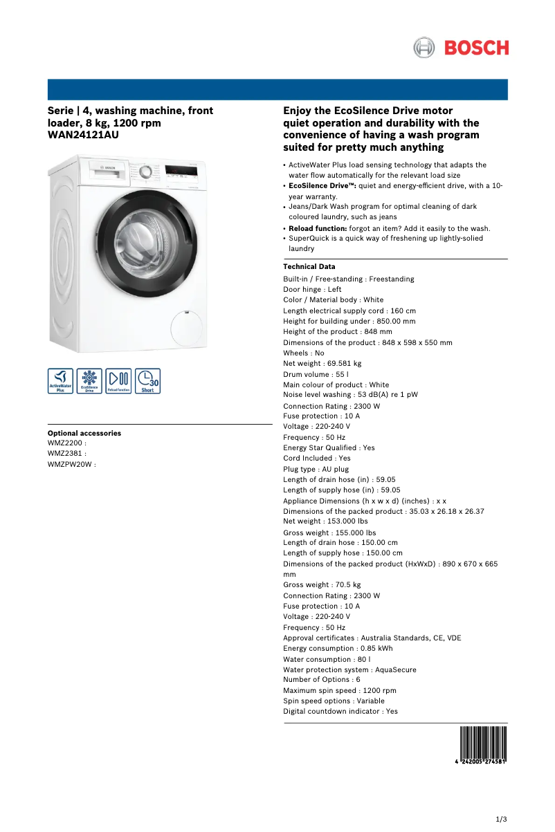 Image de la première page du manuel de l'appareil WAN24121AU