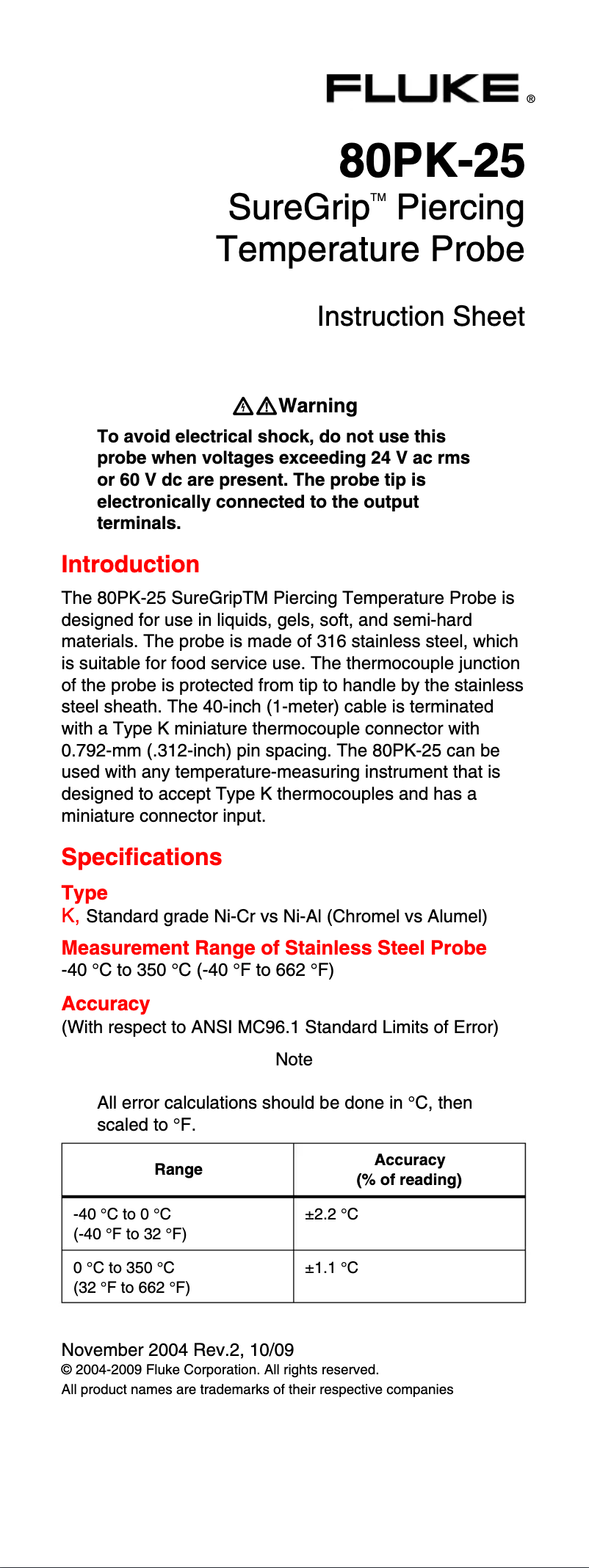Página 1 del manual Manual de usuario Fluke 80PK-25