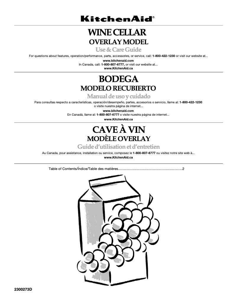 Page 1 de la notice Manuel utilisateur KitchenAid KUWO24RSBX