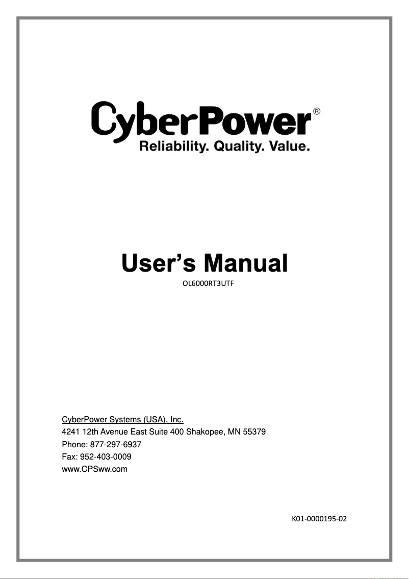 Page 1 de la notice Manuel utilisateur CyberPower OL6000RT3UTF
