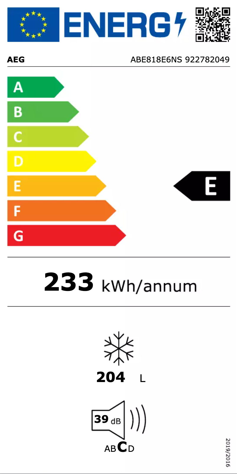 Page n°1 - Label énergétique AEG ABE818E6NS
