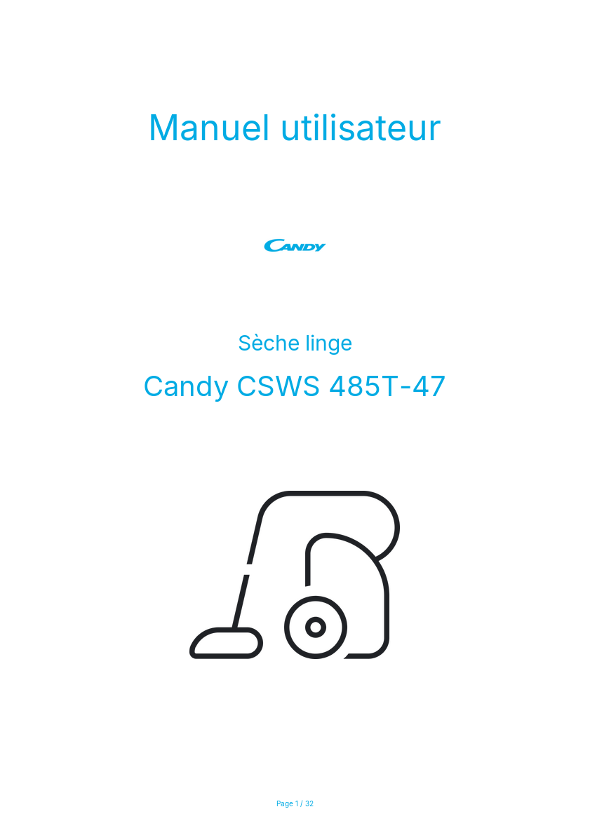 Page n°1 - Manuel utilisateur Candy CSWS 485T-47