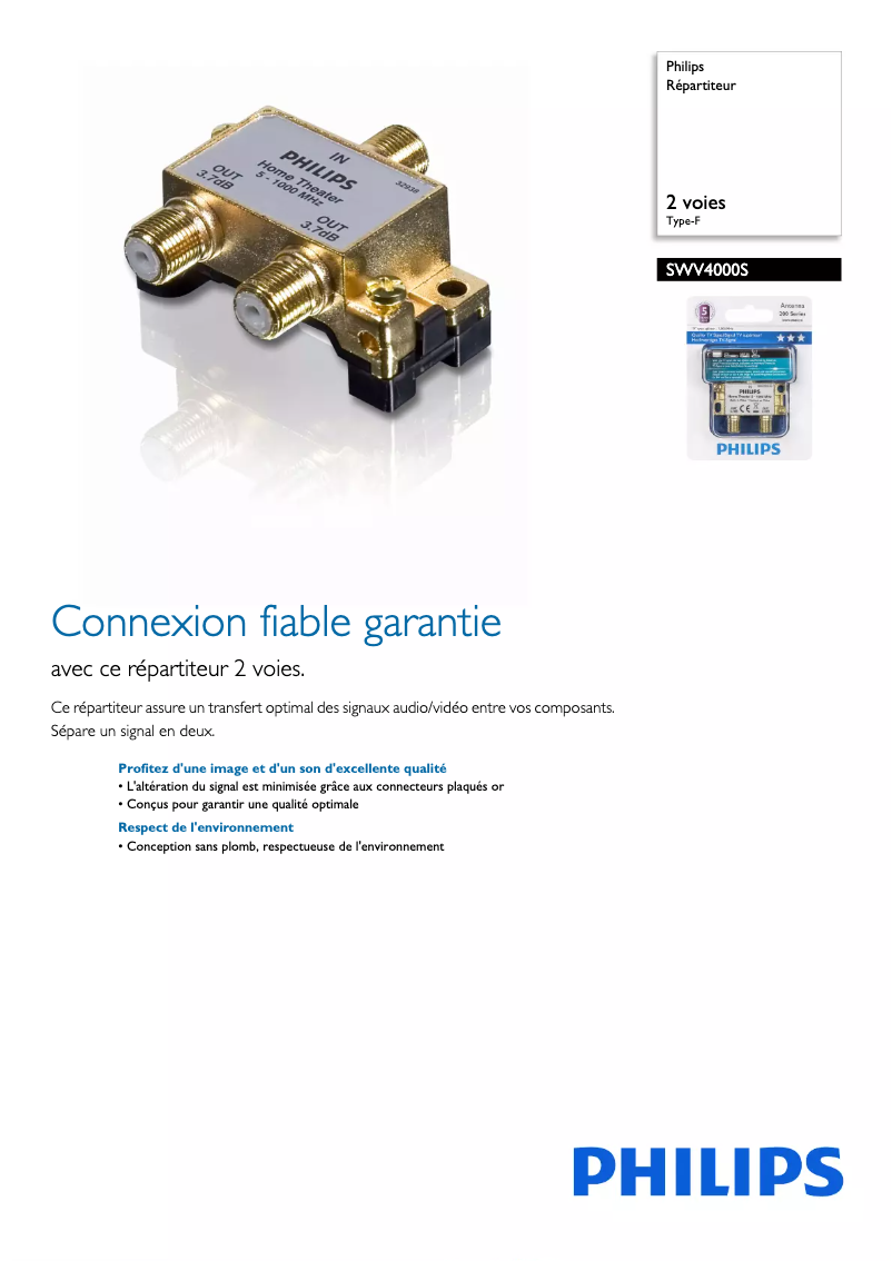 Page 1 of the manual Technical Sheet Philips SWV4000S