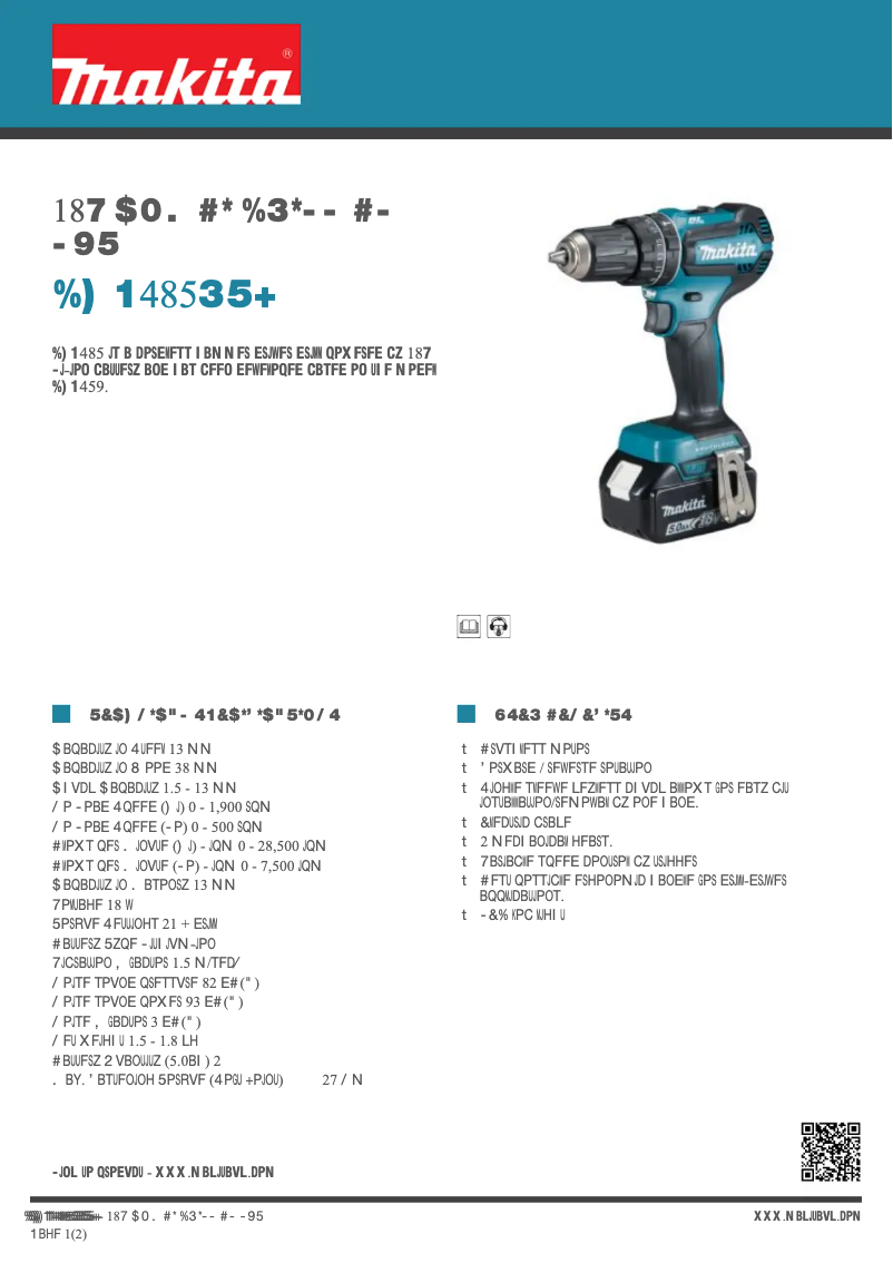 Page 1 de la notice Fiche technique Makita DHP485RTJ