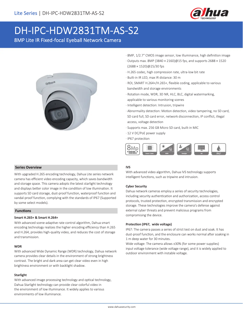 Page 1 de la notice Fiche technique Dahua Technology IPC-HDW2831TM-AS-S2
