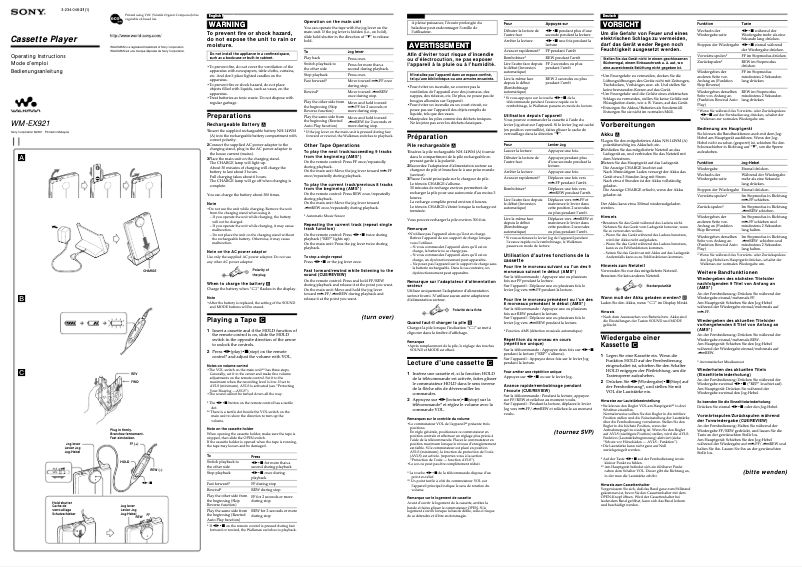 Page 1 de la notice Manuel utilisateur Sony Walkman WM-EX921