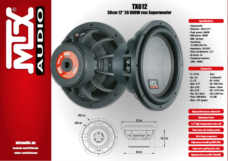 Page n°1 - Fiche technique MTX Audio TX612