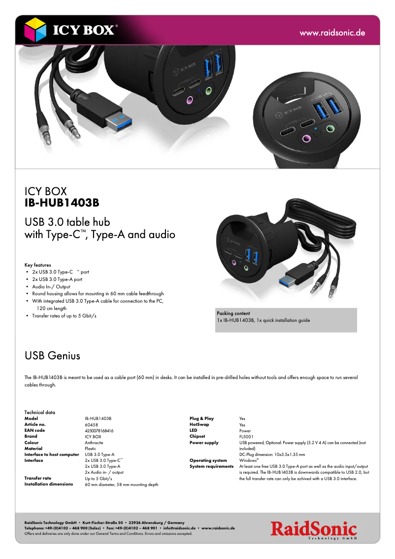 Page n°1 - Fiche technique Icy Box IB-HUB1403B